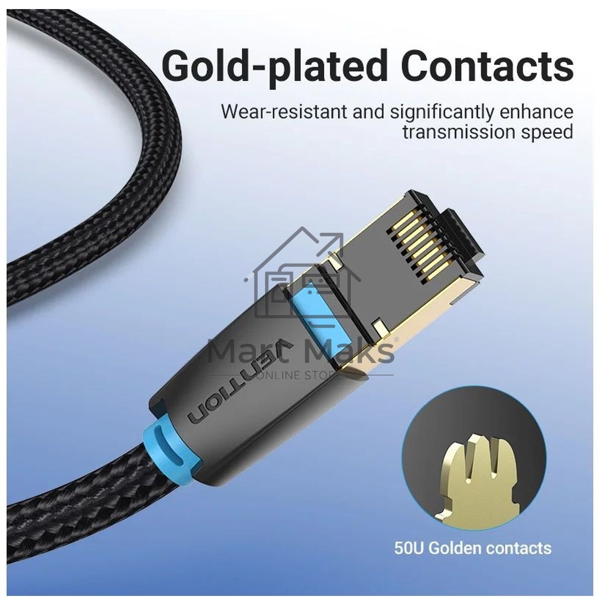 Патч-корд Vention прямой SFTP cat.8 RJ45 - 3м. черный Тканевая оплетка