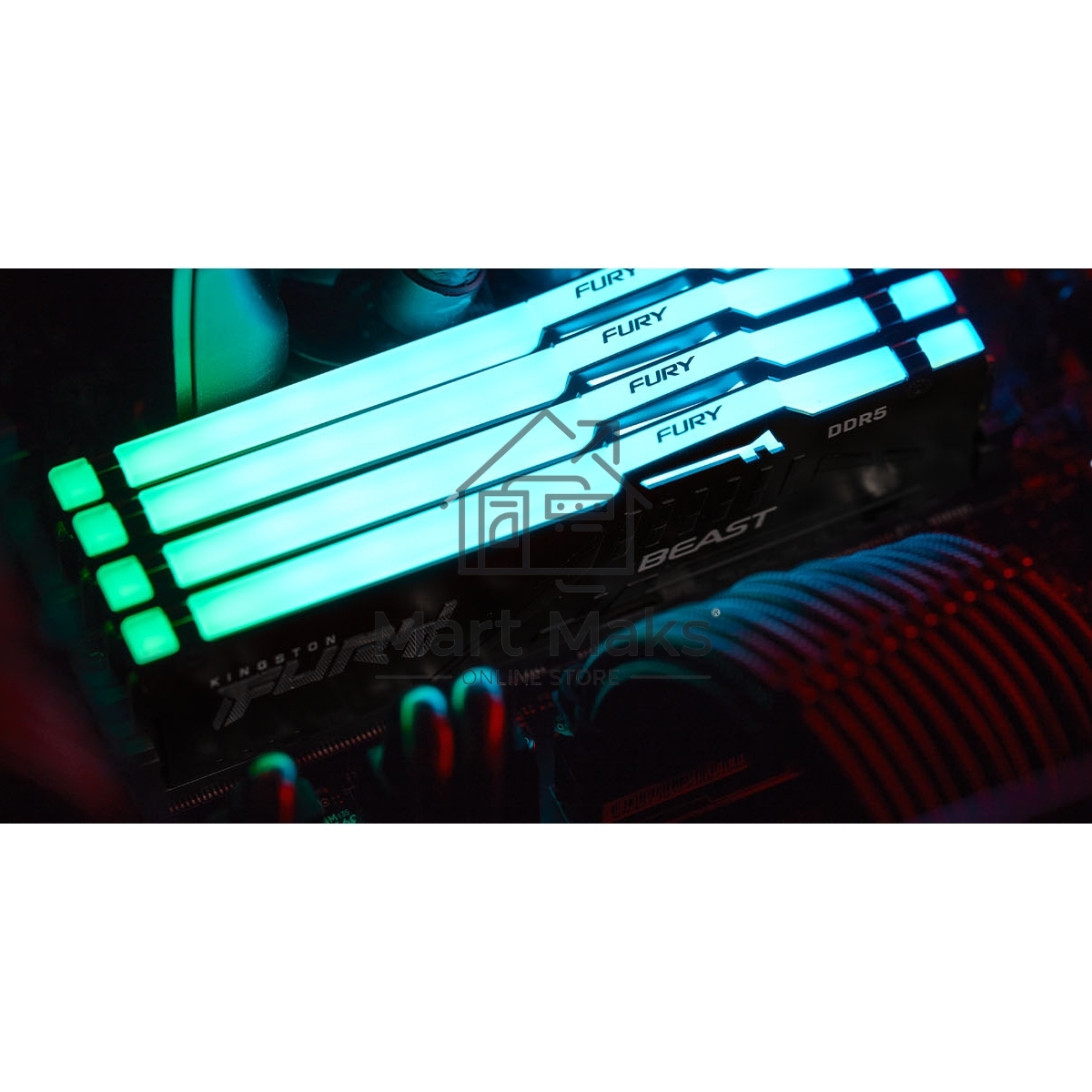 Оперативная память Kingston Fury Beast, DDR5, 16GB (1x16GB), 6000MHz, CL30, DIMM, с радиатором, RGB, черный