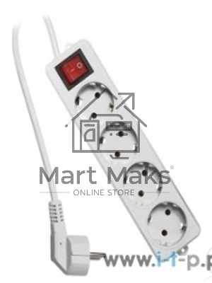 Сетевой фильтр Гарнизон ELB-G4-W-5, 4 евророзетки с выключателем и заземлением, допустимый ток 16А, длина 5м.