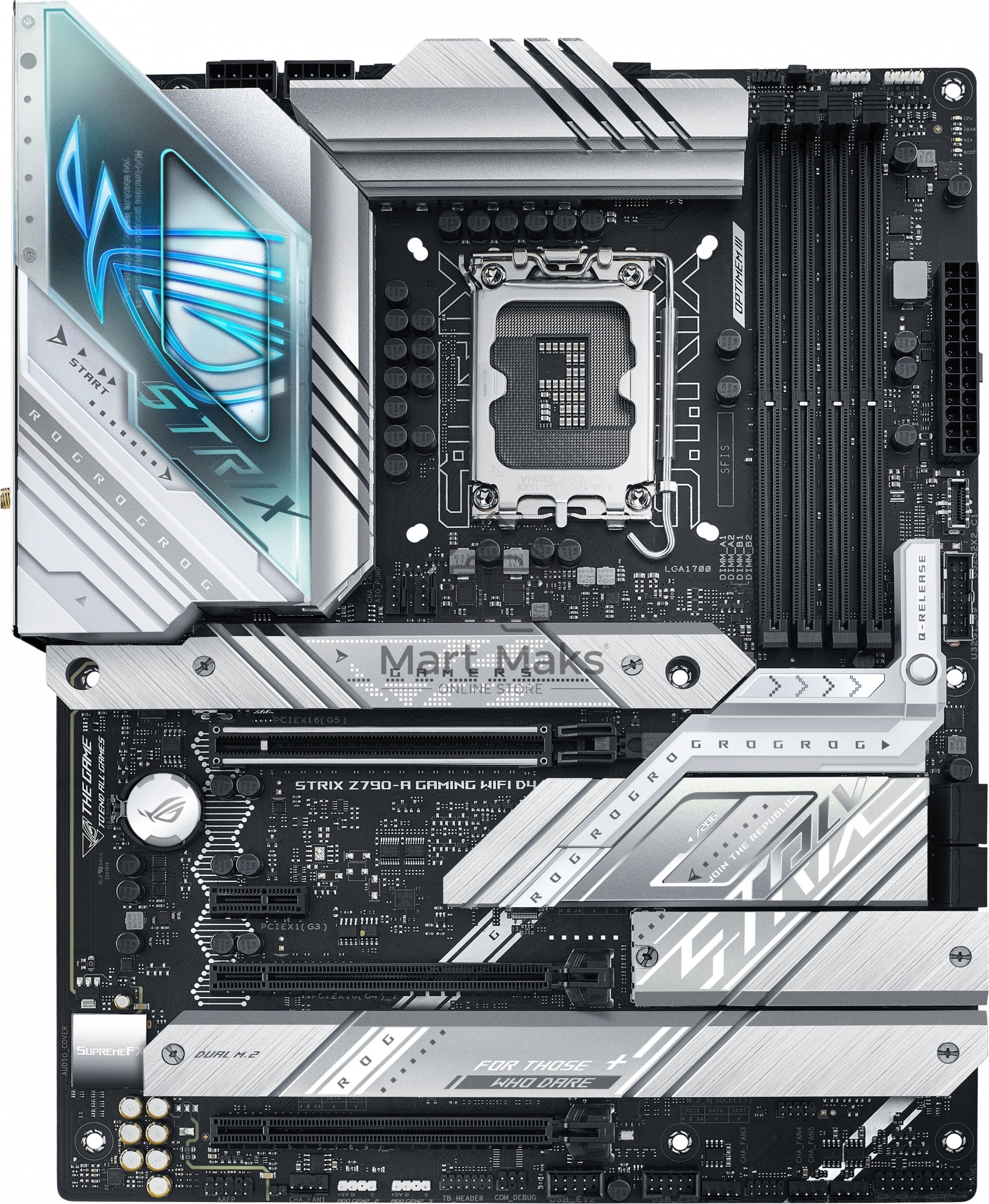 Материнская плата ASUS ROG STRIX Z790-A GAMING WIFI D4, LGA 1700, Intel Z790, 4xDDR4, 4xSATA, 4xM.2, 1xPCI-E 5.0 x16, 2xPCI-E 4.0 x4, 1xHDMI, 1xDP, 1x 2.5Gb LAN, 2xUSB-A 3.2 Gen 2, 4xUSB-A 3.2 Gen 1, 5x3.5 мм, 7.1, Standard-ATX