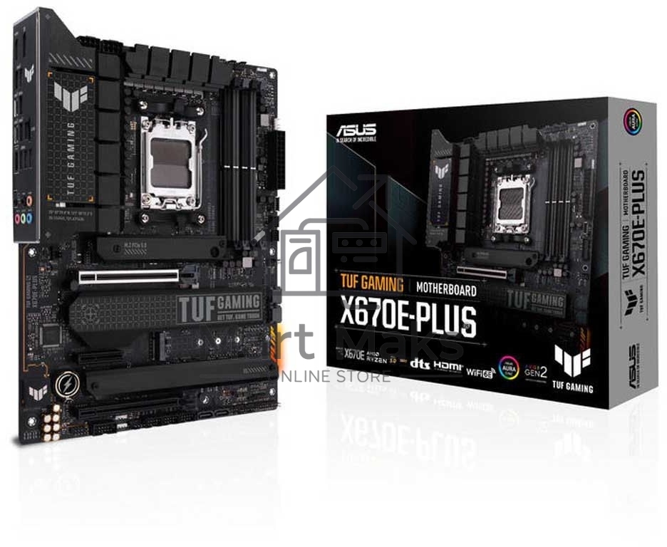 Материнская плата ASUS TUF GAMING X670E-PLUS, AM5, AMD X670, 4xDDR5, 4xSATA, 4xM.2, 1xPCI-E 5.0 x16, 1xPCI-E 4.0 x4, 3xUSB-A 3.2 Gen 2, 5xUSB-A 3.2 Gen 1, 1xUSB-C 3.2 Gen 2, 1xUSB-C 3.2 Gen 2x2, 1x2.5Gb LAN, 5x3.5 мм, 7.1, Standard-ATX