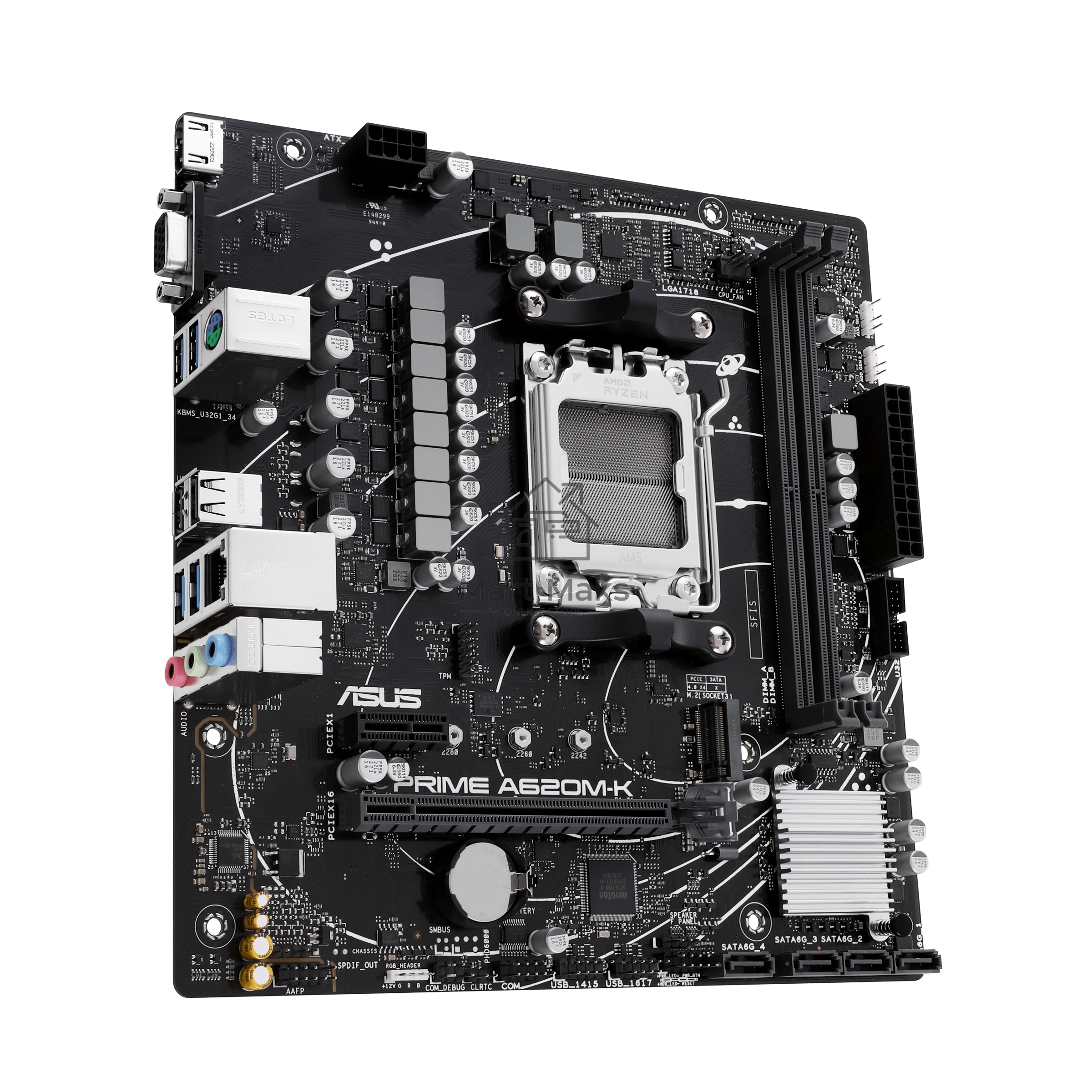 Материнская плата ASUS PRIME A620M-K, AM5, AMD A620, 2xDDR5, 4xSATA, 1xM.2, 1xPCI-E 4.0 x16, 1xPCI-E x1, 1xHDMI, 1xVGA, 1x 1Gb LAN, 4xUSB-A 3.2 Gen 1, 2xUSB-A 2.0, 3x3.5 мм, 7.1, Micro-ATX