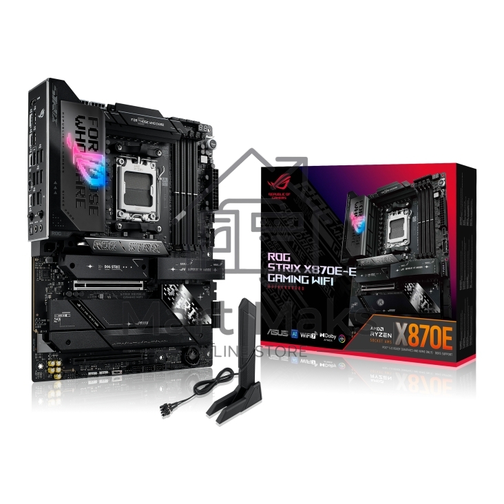 Материнская плата ASUS ROG STRIX X870E-E GAMING WIFI, AM5, AMD X870E, 4xDDR5, 4xSATA, 5xM.2, 1xPCI-E 5.0 x16, 1xPCI-E 4.0 x4, 1xHDMI, 1xUSB-C 3.2 Gen 2, 1xUSB-C 3.2 Gen 2x2, 2xUSB-C 4.0, 1x 5Gb LAN, 9xUSB-A 3.2 Gen 2, 2x3.5 мм, TOSLINK, 1xWi-Fi 7, ATX
