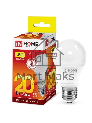 Лампа светодиодная LED-A60-VC 20Вт 230В E27 3000К 1800лм IN HOME 4690612020297