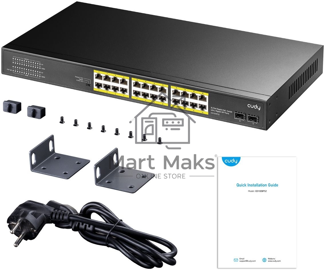 Коммутатор Cudy GS1028PS2 (L2) 24x1Гбит/с 2SFP 24PoE+ 300W неуправляемый