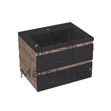 Тумба под раковину Bau Stil Loft black brushed, раковина кварцевая BAU Stil 58, черный металлик, смеситель Hotel Black, черный