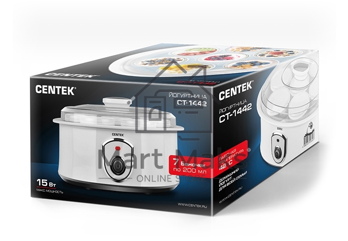 Йогуртница Centek CT-1442 15 Вт, 200 мл, емкостей - 7 шт, материал баночек - стекло, белый