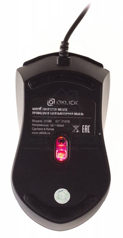 Мышь проводная Oklick 245M черный, 1000 dpi, USB, кнопки - 3