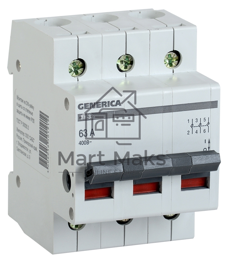 Выключатель нагрузки Iek MNV15-3-063 (мини-рубильник) ВН-32 3Р 63А GENERICA