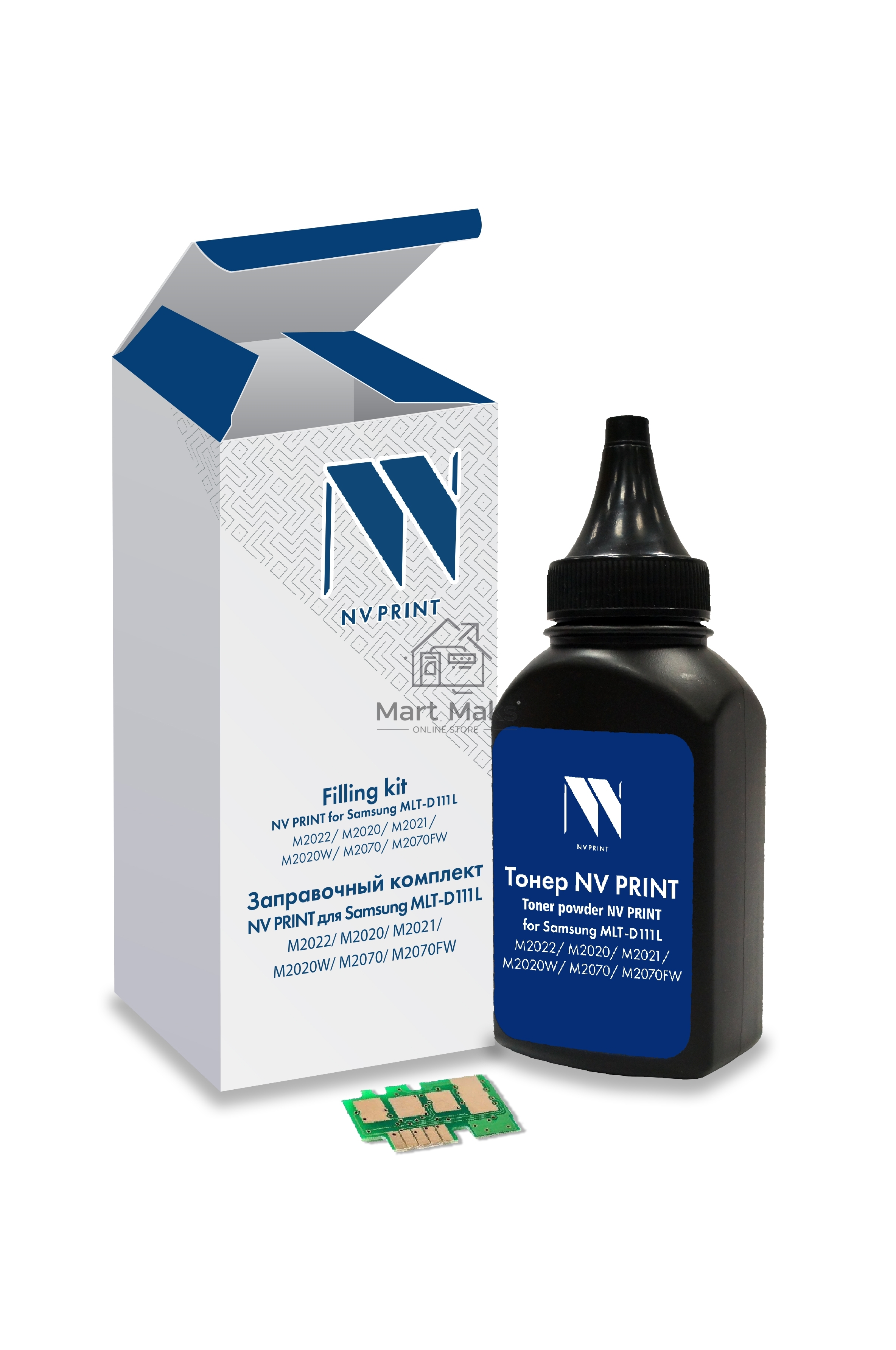 Заправочный комплект NVPrint для Samsung MLT-D111L (M2022, M2020, M2021, M2020W, M2070, M2070FW), 60 гр, 1800 стр (тонер + чип)