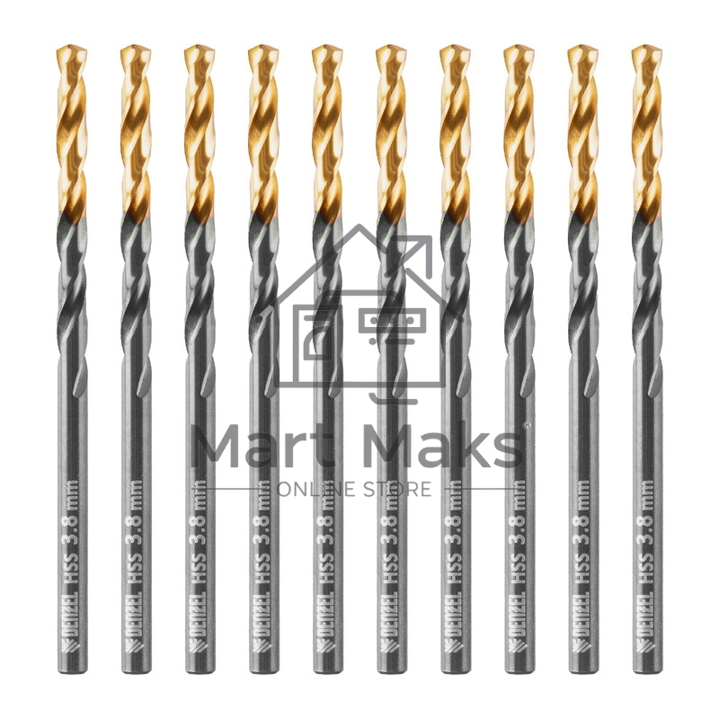 Сверло по металлу, 3,8 мм, HSS-Tin, Golden Tip, 10 шт. Denzel