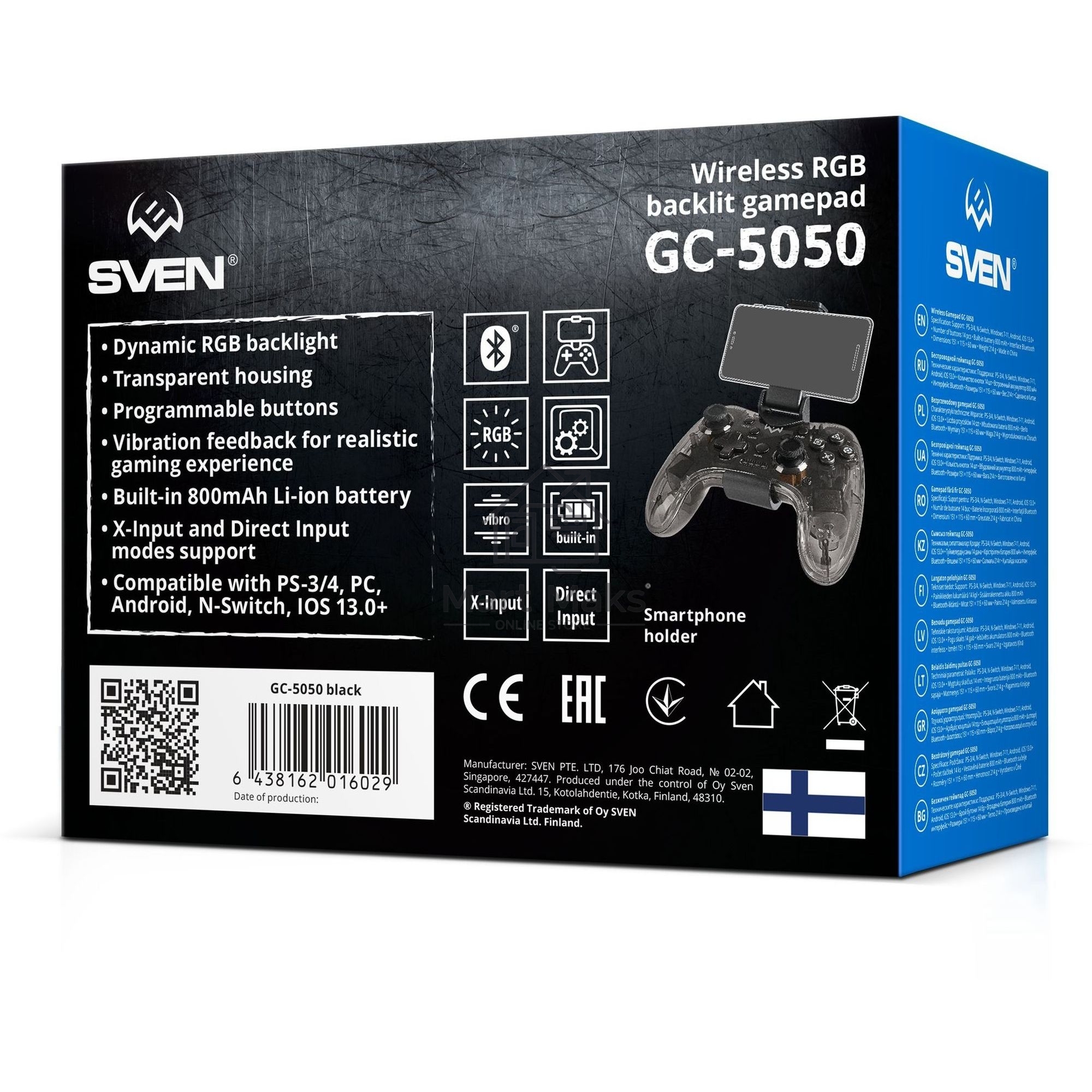 Геймпад Sven GC-5050 черный Bluetooth Беспроводной виброотдача обратная связь (в компл.:держатель для смартфона/кабель USB) (SV-016029)
