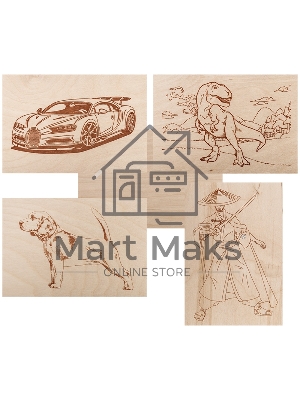 Доски для выжигания Rexant 12-0936, Набор №1 (воин/динозавр/собака/машина/без рисунка), 148х210 мм (А5), 5 шт., пакет