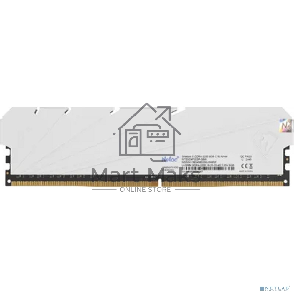 Оперативная память NETAC, DDR4, 8GB (1x8GB), 3200MHz, CL16, DIMM, с радиатором, белый