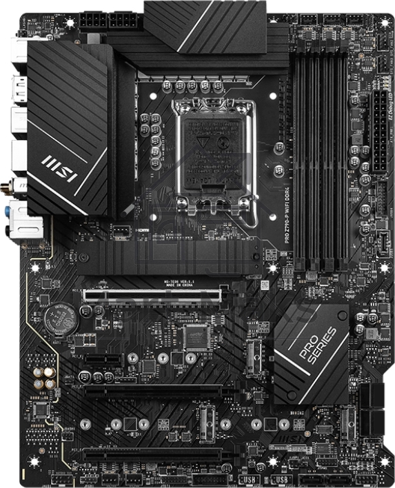 Материнская плата MSI PRO Z790-P WIFI, LGA 1700, Intel Z790, 4xDDR5, 6xSATA, 4xM.2, 1xPCIe 5.0 x16, 1xPCIe 4.0 x16, 1xPCIe 3.0 x16, 1xPCIe x1, 1xHDMI, 1xDP, 1x2.5Gb LAN, 4xUSB-A 2.0, 2xUSB-A 3.2 Gen 1, 1xUSB-A 3.2 Gen 2, 1xUSB-C 3.2 Gen 2x2, 6x3.5мм, 7.1,