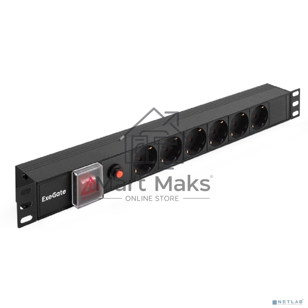 Блок розеток горизонтальный ExeGate ServerPro PDU-19H605 Al-6S-C14-SW-O, 19