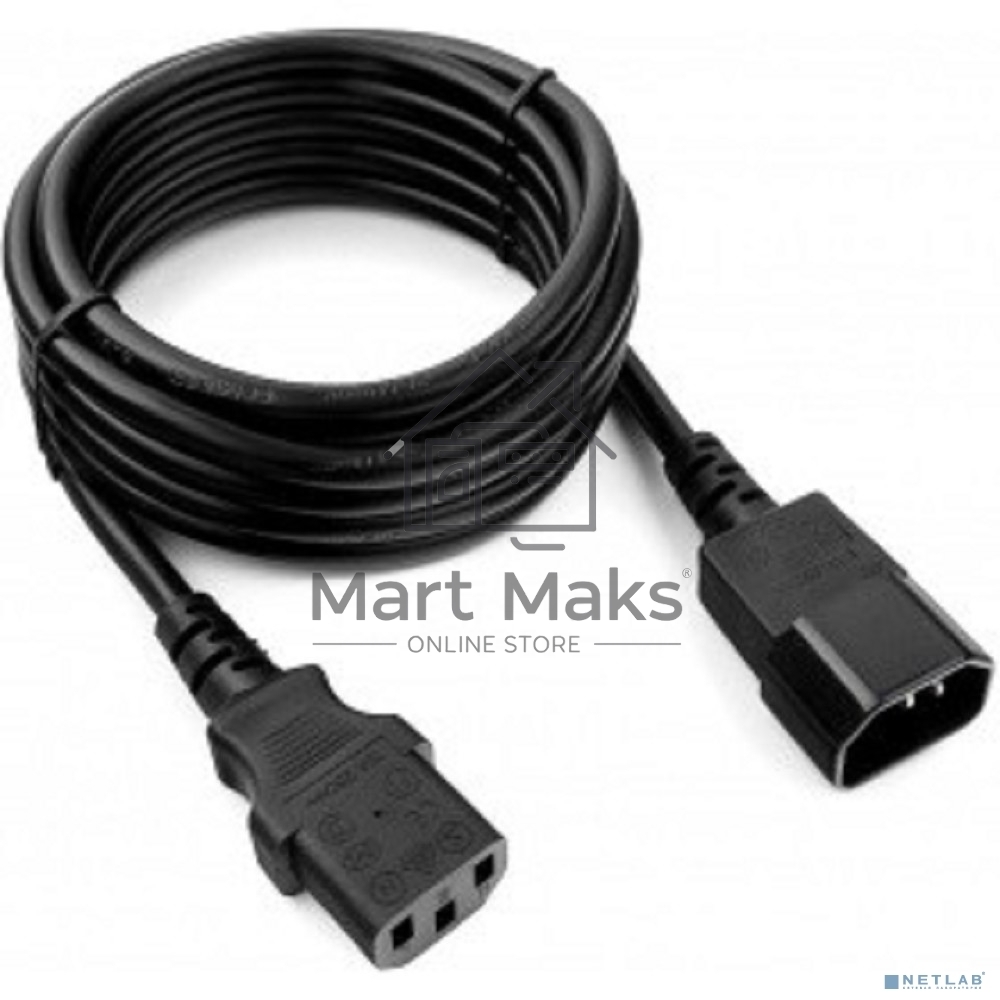 Кабель питания сист.блок-монитор Cablexpert PC-189-1-3M, 3м, C13-C14, 3x1кв.мм., черный, с заземлением