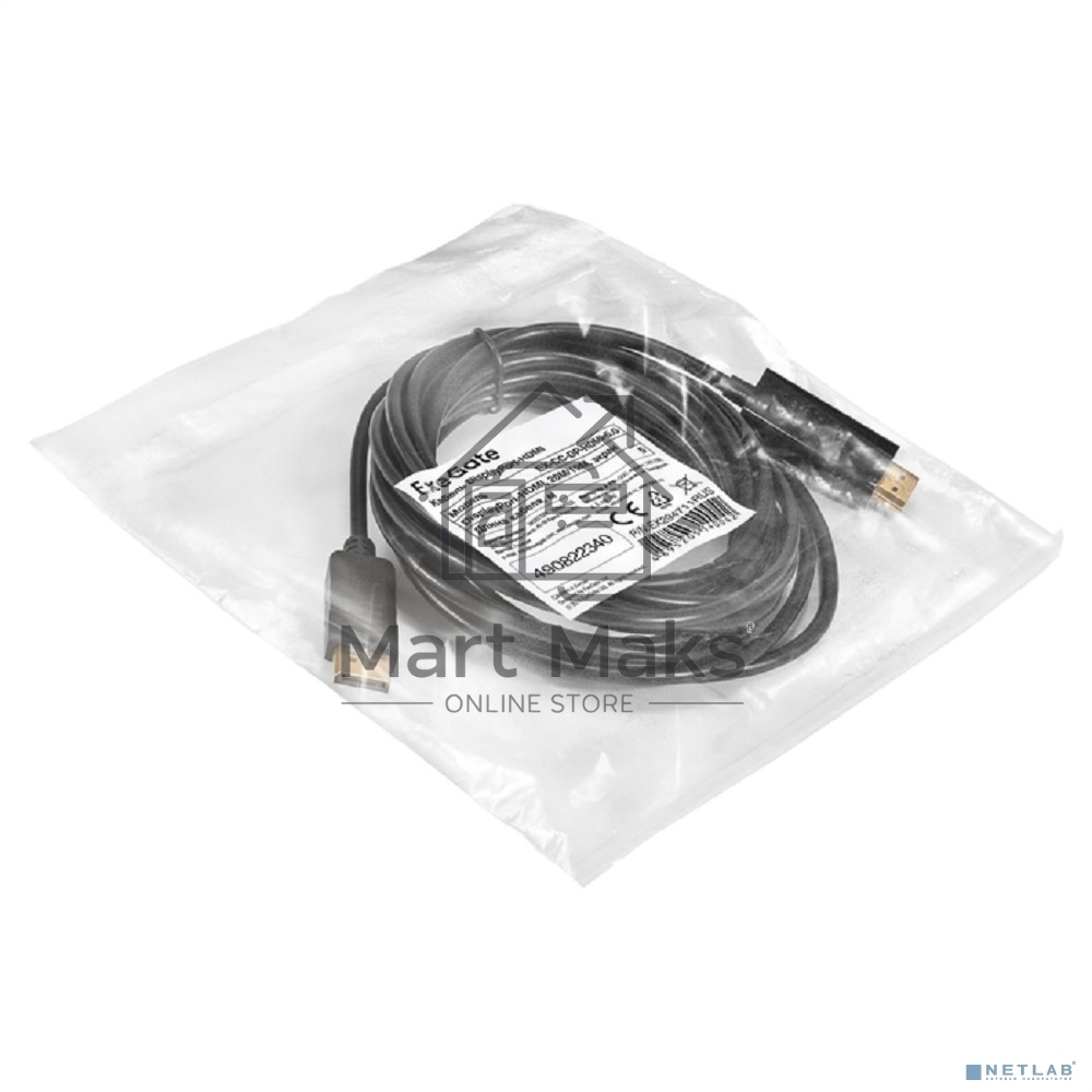 Кабель DisplayPort-HDMI ExeGate EX-CC-DP-HDMI-5.0 (20M/19M, 5м, экран)