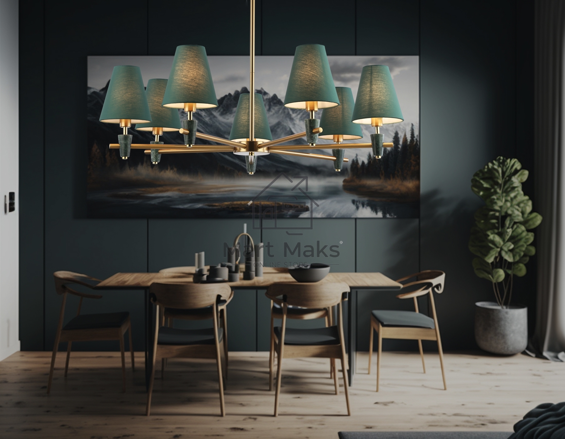 Люстра Ambrella light LH75053/7 BS/GN латунь/зеленый E14*7 max 40W D840*580