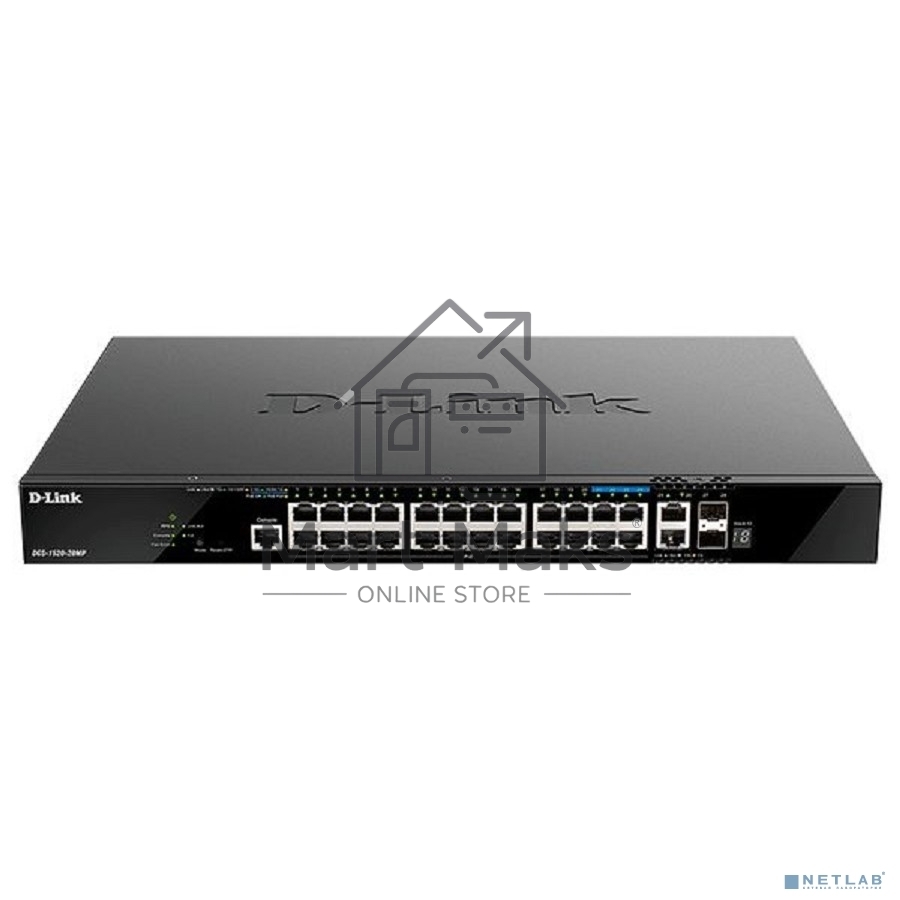 Управляемый L3 стекируемый коммутатор D-Link DGS-1520-28MP/A1A с 20 портами 10/100/1000Base-T, 4 портами 100/1000/2.5GBase-T, 2 портами 10GBase-T и 2 портами 10GBase-X SFP+