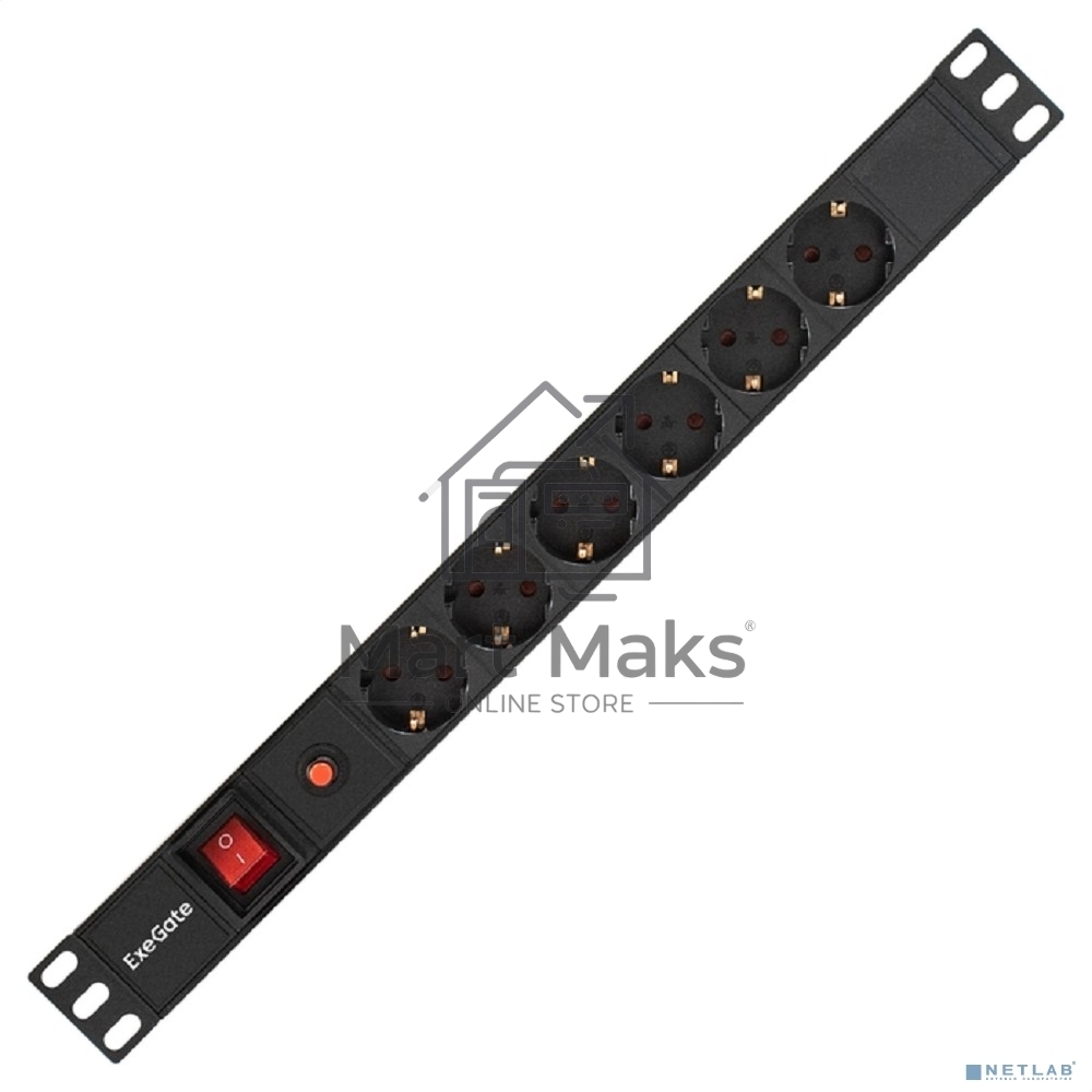 Блок розеток горизонтальный ExeGate ServerPro PDU-19H605 Al-6S-C14-SW-O, 19