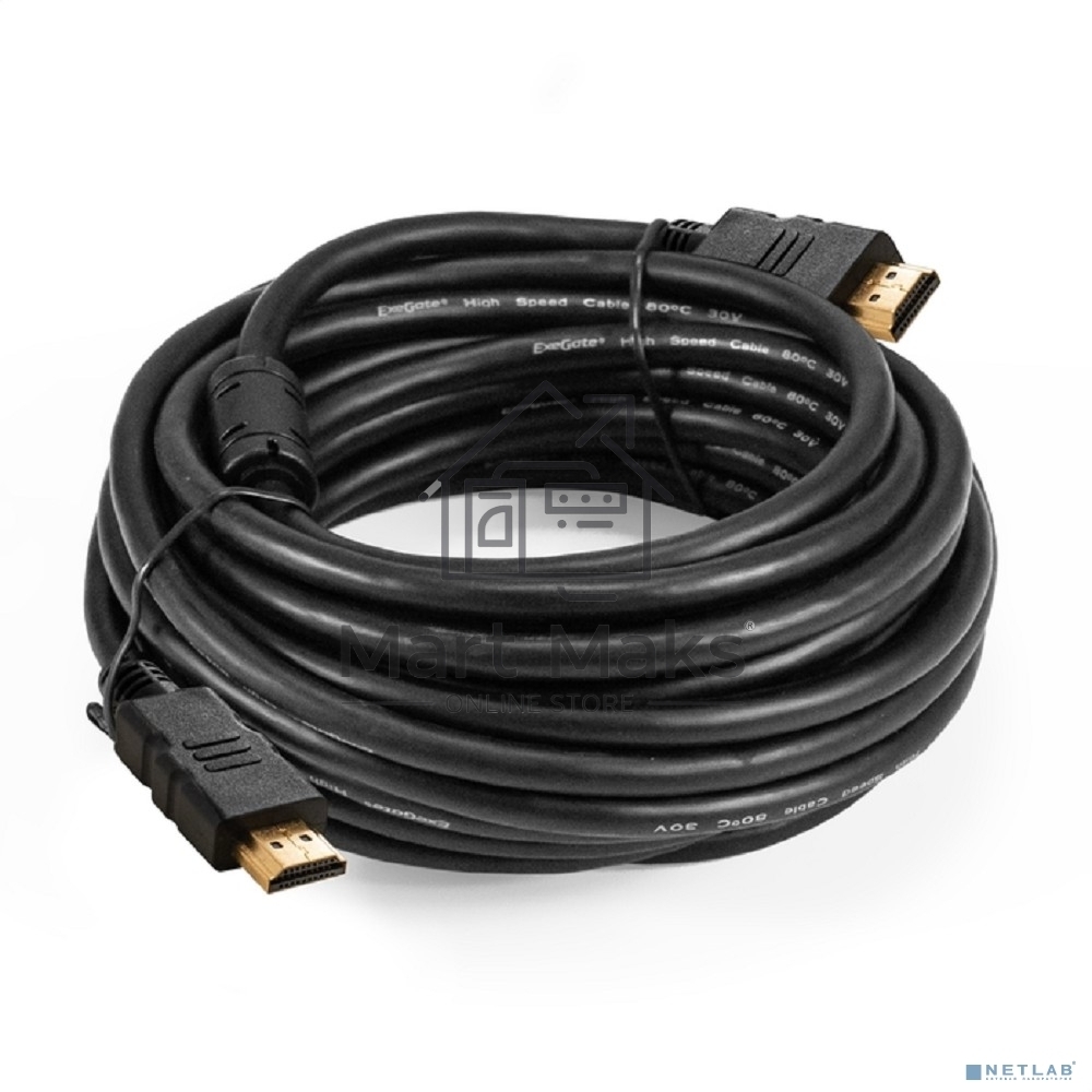 Кабель HDMI ExeGate EX-CC-HDMI-10.0F (19M/19M, 10м, v1.4b, ферритовые кольца, позолоченные контакты)