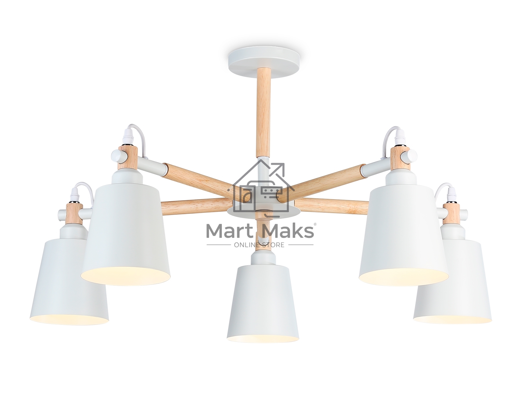 Светильник Ambrella light TR82208/5 WH/LW белый/светлое дерево E27/5 max 40W D780*430