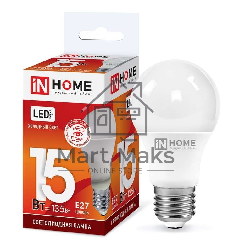 Лампа светодиодная LED-A60-VC 15Вт 230В E27 6500К 1350лм IN HOME 4690612020280