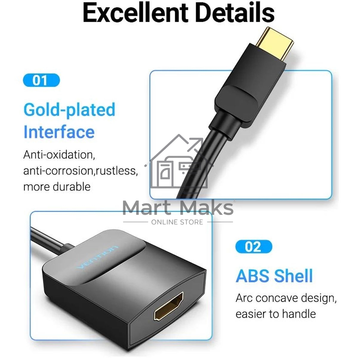 Мультимедиа конвертер Vention USB Type C M/HDMI F, черный