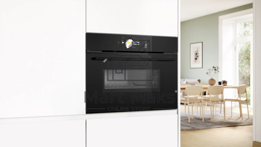 Встраиваемый духовой шкаф Bosch CMG978NB1 Accent line с микроволновой печью и 22 типами нагрева, 45.5x59.5x54.8 см, 45л, дисплей,инвертор,SoftClose и SoftOpen, Bosch Assist, черный. Телескопические направляющие 1 уровень,пиролитическая очистка,многоточечн