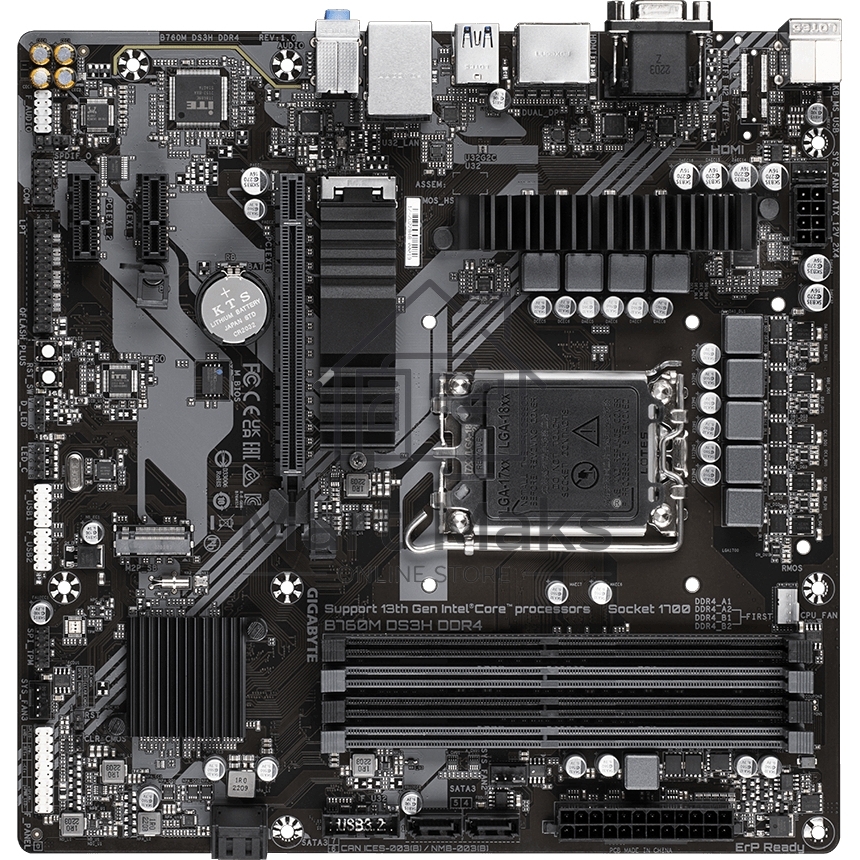 Материнская плата Gigabyte B760M DS3H DDR4, LGA 1700, Intel B760, 4xDDR4, 4xSATA, 2xM.2, 1xPCIe 4.0 x16, 2xPCIe x1, 1xHDMI, 1xDP, 1xVGA, 1x 2.5Gb LAN, 3xUSB-A 3.2 Gen 1, 1xUSB-C 3.2 Gen 2, 2xUSB-A 2.0, 3x3.5 мм, 7.1, mATX