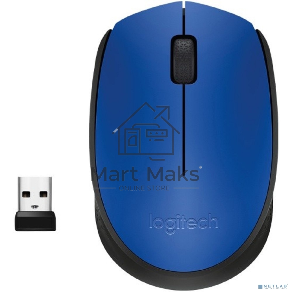 Мышь беспроводная Logitech M171 синий, 1000 dpi, радиоканал, USB, кнопки - 3