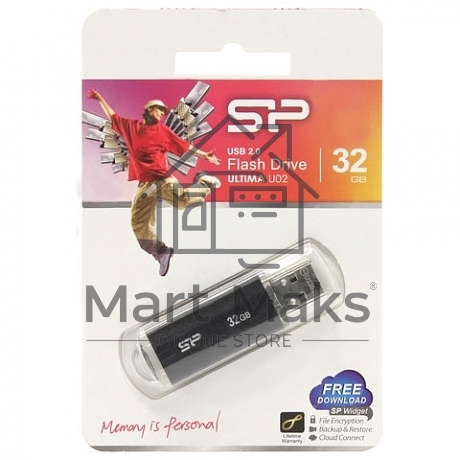 Флешка USB R/W 32Gb Silicon Power Ultima U02 (SP032GBUF2U02V1K), USB2.0, Black