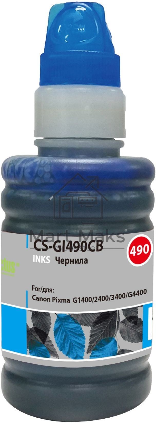 Чернила Cactus CS-GI490CB голубой100мл для Canon Pixma G1400/G2400/G3400