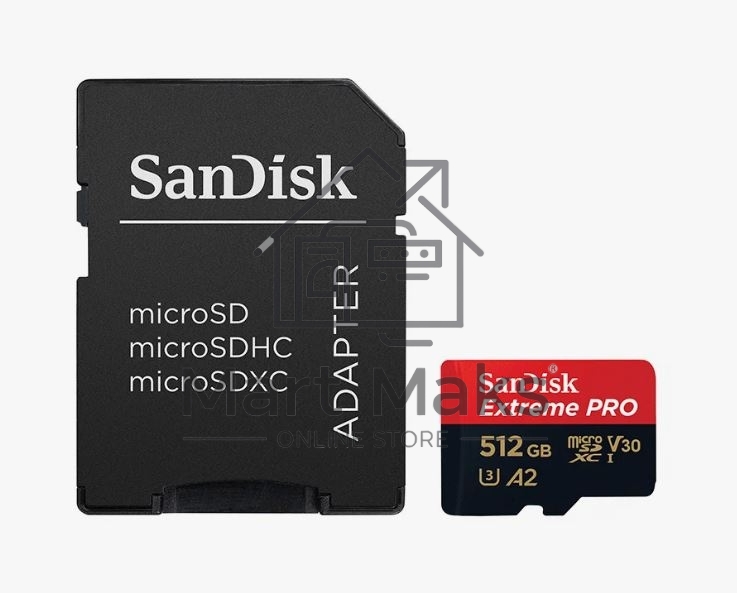 Флеш карта microSD 512GB SanDisk microSDXC Class 10 UHS-I A2 C10 V30 U3 Extreme Pro (SD адаптер) 200MB/s