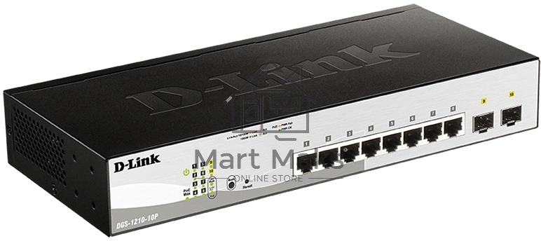 Коммутатор D-Link DGS-1210-10P/FL2A Управляемый L2 коммутатор с 8 портами 10/100/1000Base-T и 2 портами 1000Base-X SFP (8 портов PoE 802.3af/at, PoE бюджет 65 Вт)