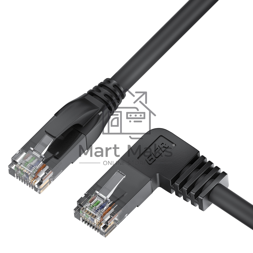 Патч-корд GCR прямой 2.0m UTP кат.5e, черный, левый угол, литой, ethernet high speed, RJ45, T568B, GCR-53151