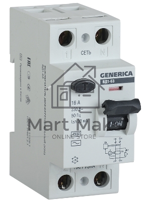 Выключатель дифференциального тока (УЗО) Iek MDV15-2-063-030 ВД1-63 2Р 63А 30мА GENERICA