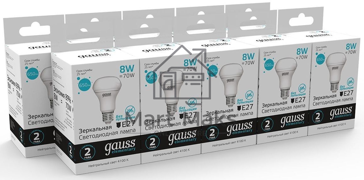 Лампа светодиодная Gauss Elementary 63228 8Вт цок.:E27 рефлек. 220B 4100K св.свеч.бел.нейт. (упак.:10шт)