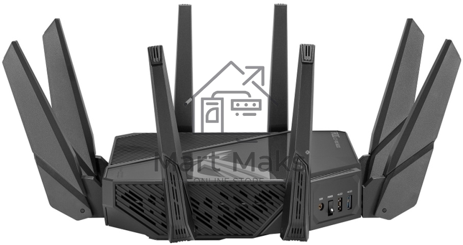 Роутер ASUS ROG GT-AXE16000 802.11 a/b/g/n/ac/ax до 1148 + 4804Мбит/c, 2,4 + 5 гГц, 8 антенн, USB, GBT LAN ; 90IG06W0-MU2A10