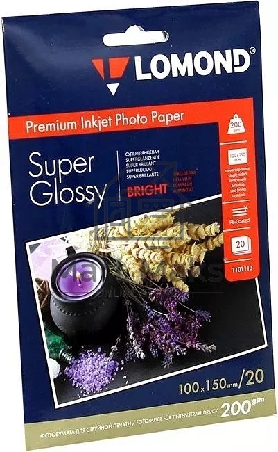 Фотобумага ПРЕМИУМ для стр.печати LOMOND200 г/м2 одностор.Super Glossy Bright 10х15см(20л)