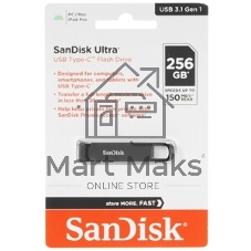 Флешка USB Sandisk CZ460 Ultra (SDCZ460-256G-G46), 256Gb, USB 3.1 Type-C, R/W 150/30, черный