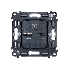 Механизм розетки 2USB A+C 20W (быстрая зарядка) QUANT VM177