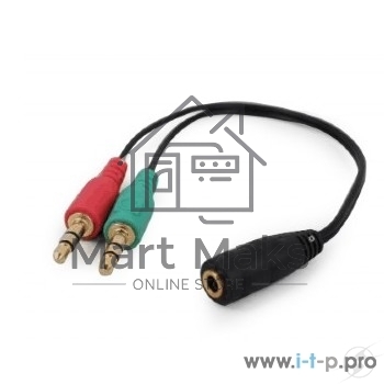Кабель аудио сигнала Cablexpert, Jack3.5 нушники + 3.5 микрофон-> Jack3.5 4pin, длина 20см, черный
