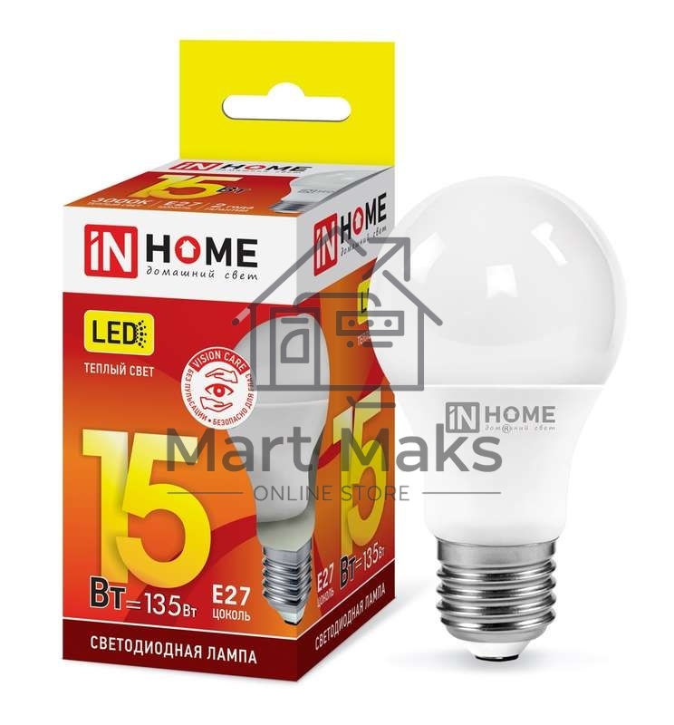 Лампа светодиодная LED-A60-VC 15Вт 230В E27 3000К 1350лм IN HOME 4690612020266