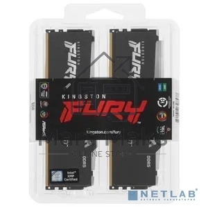 Оперативная память Kingston Fury Beast, DDR5, 64GB (2x32GB), 5200MHz, CL40, DIMM, с радиатором, RGB, черный