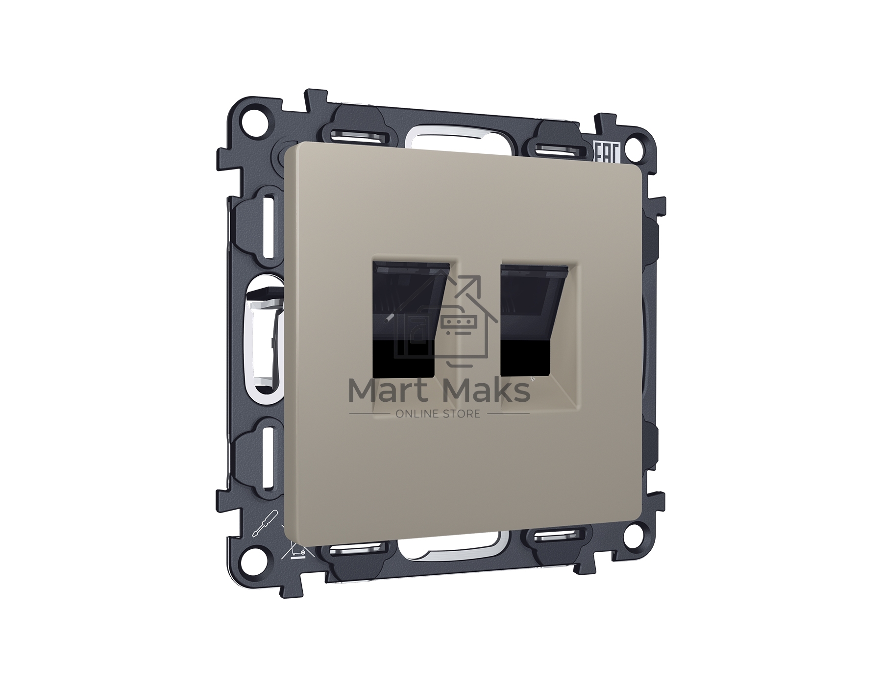 Комплект механизма компьютерной двойной розетки RJ-45 с автоматической защитной шторкой ALFA Серо-бежевый матовый QUANT (AP3721, VM189) MA372110
