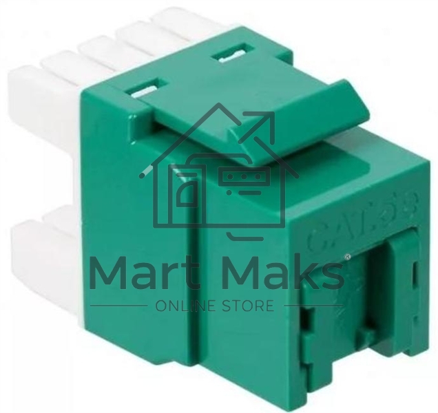 Модуль Keystone, RJ45, кат.5E, UTP, 180 градусов, со встроенной шторкой, зеленый