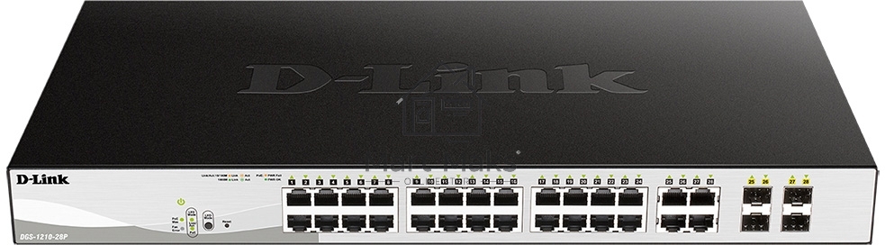Коммутатор D-Link DGS-1210-28P/FL1A, L2 Managed Switch with 24 10/100/1000Base-T ports and 4 100/1000Base-T/SFP combo-ports (24 PoE ports 802.3af/802.3at (30 W), PoE Budget 193 W).8K Mac address, 802.3x Flow Co