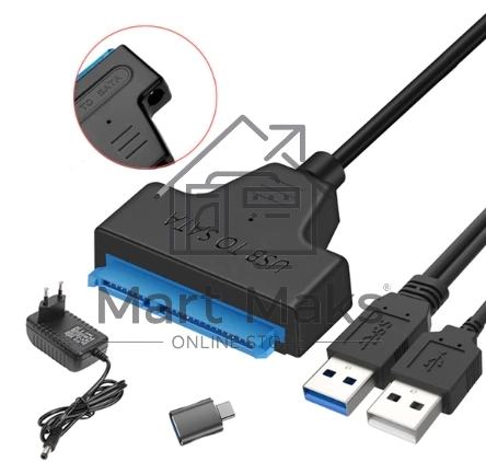 Кабель-переходник для HDD SATA USB 3.0 с доп. питанием, двойной USB